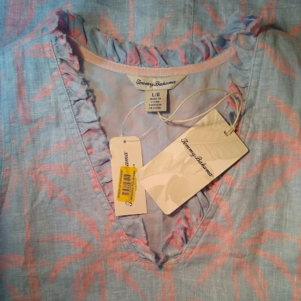 Vacation-Ready! NWT Tommy Bahama Two Palms L linen dress - Picture 5 of 16